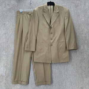 Vicci Uomo Mondo Suit Tan Pinstripe Mafia Mob Blazer Jacket 42R Pants 34X30